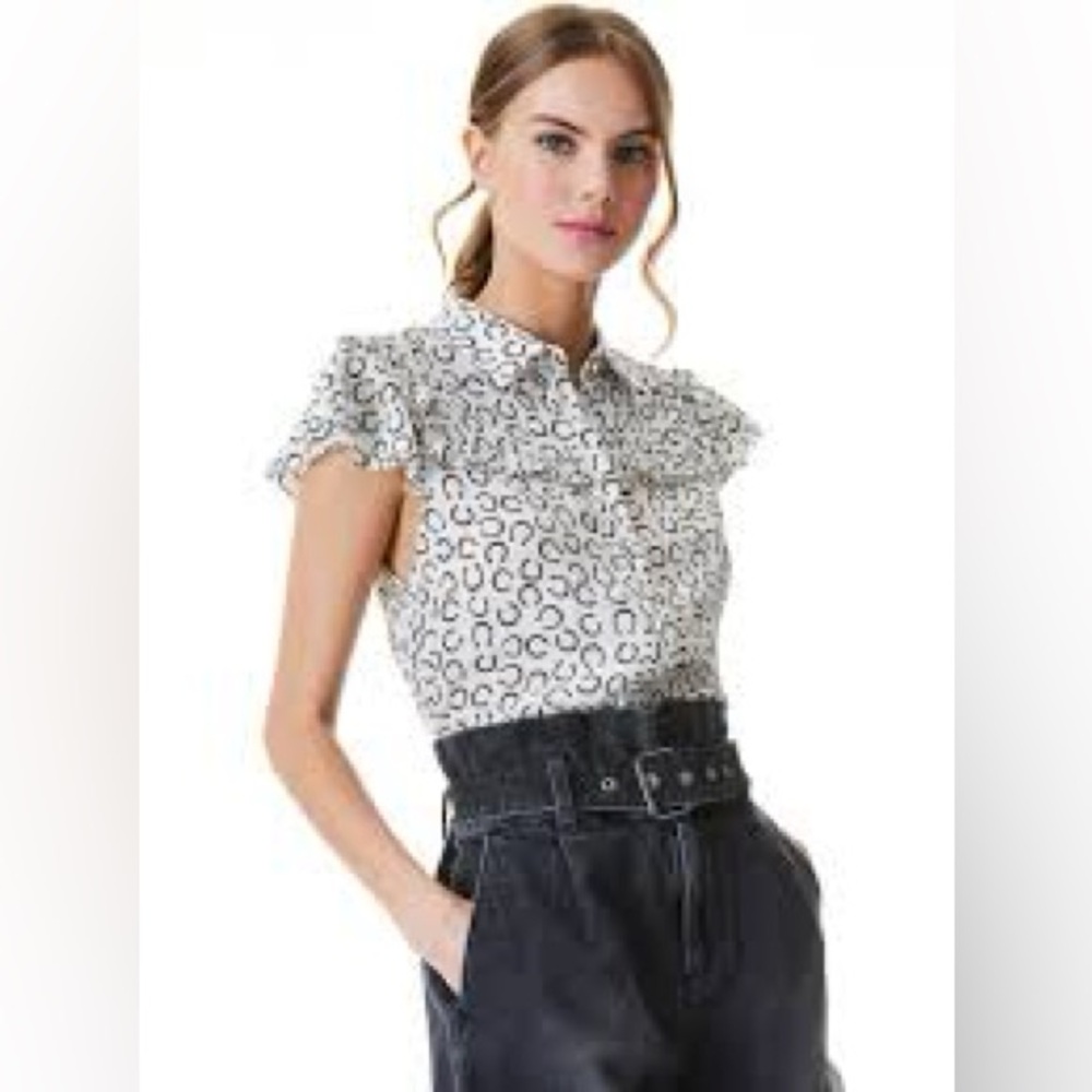 Alice + Olivia Malinda flutter ruffle horseshoe silk Women's Top - Sold Out!
